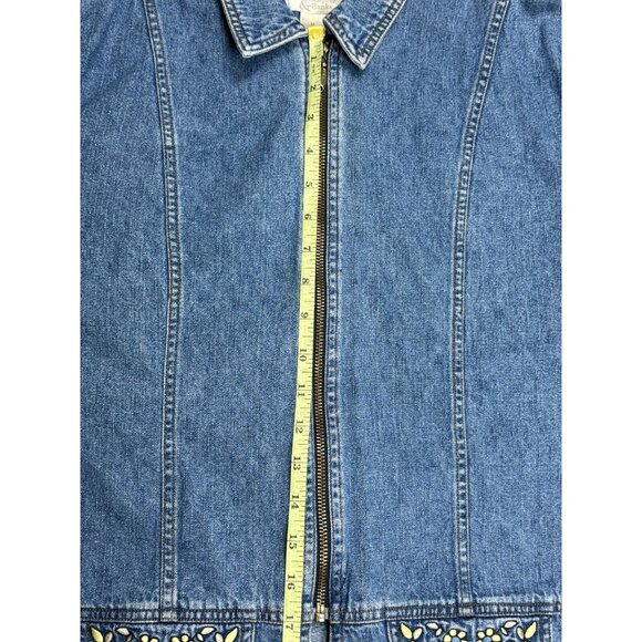 Christopher Banks Womens Blue Denim Jacket Full Zip Embroidered Flowers Medium - Picture 16 of 16